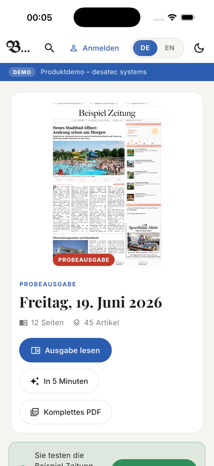 Ihre Ausgabe als native App – iOS & Android inklusive. – Start – ohne Anmeldung (KI-Inhalte)